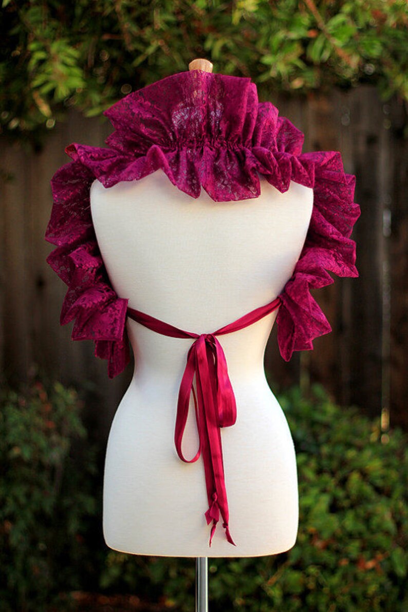 Burgundy Lace Collar Fashion Neck Ruff for Burlesque or Elizabethan Costume image 3