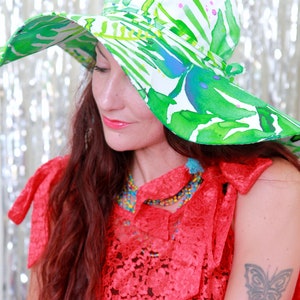 Palm Frond Print Hat Wide Brim Hat in Tropical Leaves Print Floppy Beach Hat Women's Wide Brimmed Sun Hats image 5