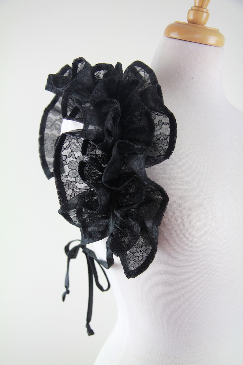 Regency Ruff Victorian Collar in Black Lace - Edwardian, Regency, or Elizabethan ...