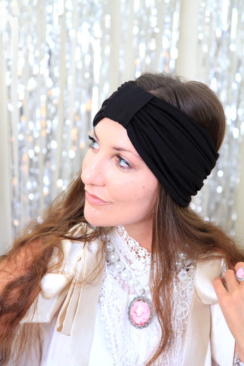 Black Turban Headband Women's Hair Band Turbans Boho Style Wide Headbands 40 Colors image 2