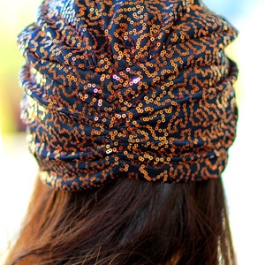 Copper and Black Sequin Turban by Mademoiselle Mermaid image 4