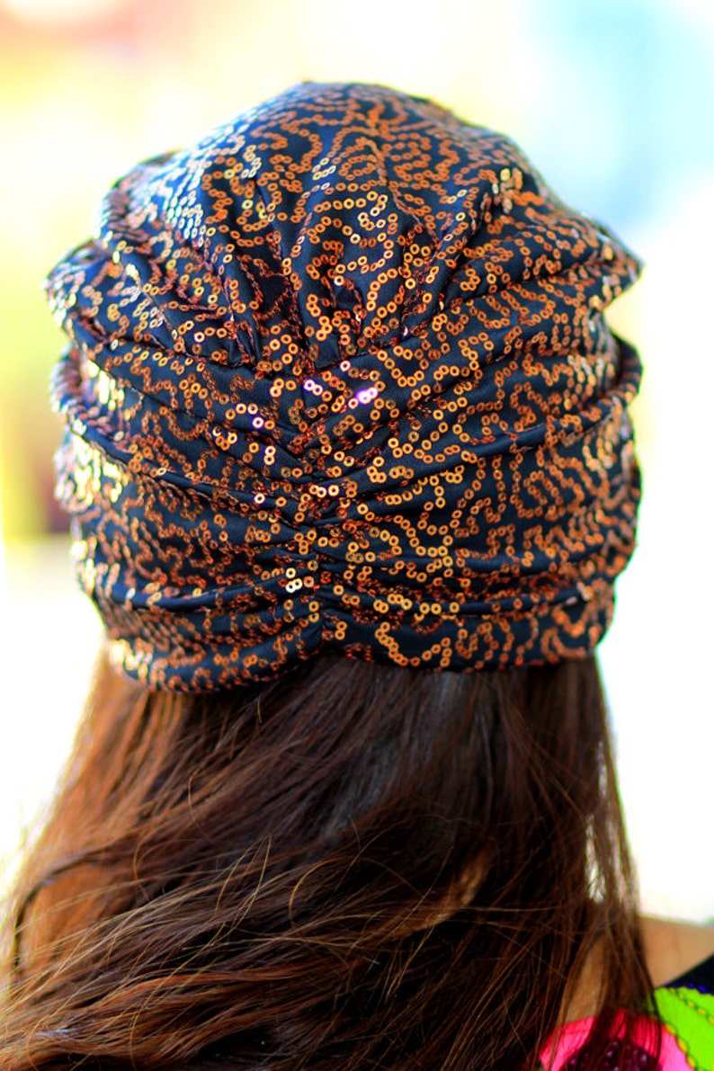 Copper and Black Sequin Turban by Mademoiselle Mermaid image 4