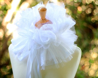 Cuello de tul victoriano de encaje blanco - Traje burlesco - Ruff de moda isabelina - Cuellos de vanguardia de Mademoiselle Mermaid