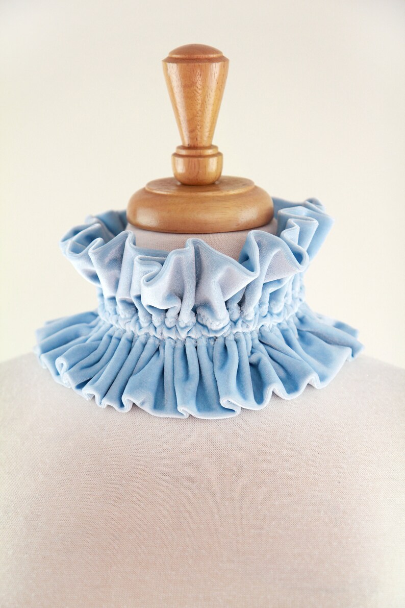 Pale Blue Velvet Collar Victorian Style Choker, Neck Ruff, or Neck Frill in Light Blue Baby Blue Alice in Wonderland Blue image 2