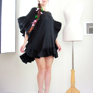 Black Beach Cover Up with Open Back Jersey Knit Beach Poncho Beach Dress with Ruffles and Low Back Lots of Colors image 2