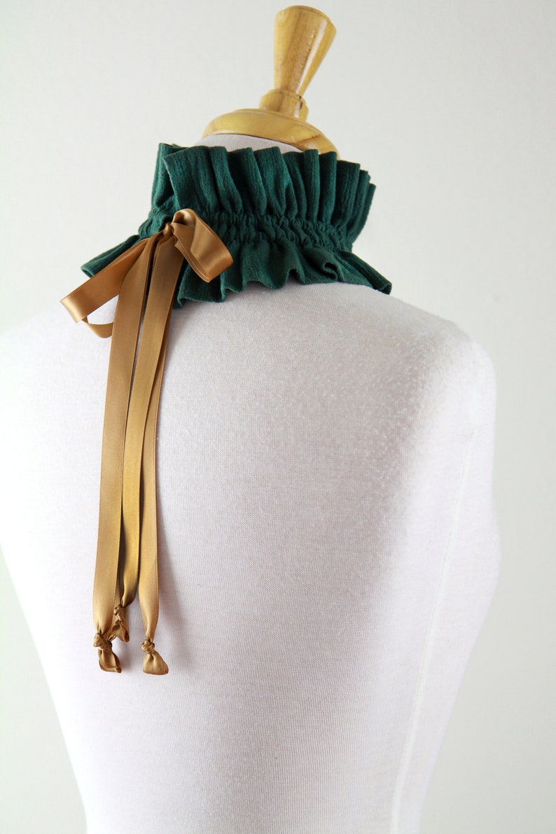 Victorian Wood Nymph Choker Collar Hunter Green Neck Ruff with Chestnut Satin Ties Cottagecore and Fairycore Fashion Accessories image 8