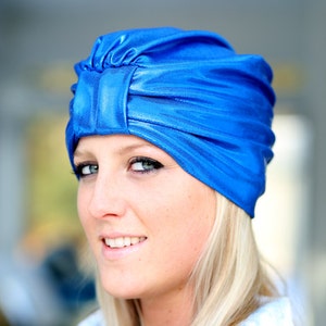 Hair Turban in Royal Blue Metallic - Women’s Fashion Head Wrap - Sparkly Turbans