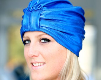 Hair Turban in Royal Blue Metallic - Women’s Fashion Head Wrap - Sparkly Turbans