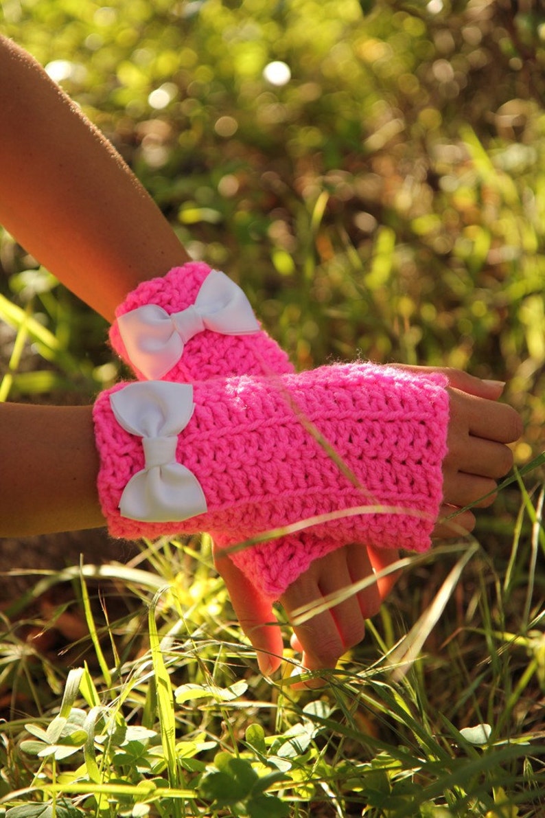 Hot Pink Gloves with Satin Bows by Mademoiselle Mermaid Etsy