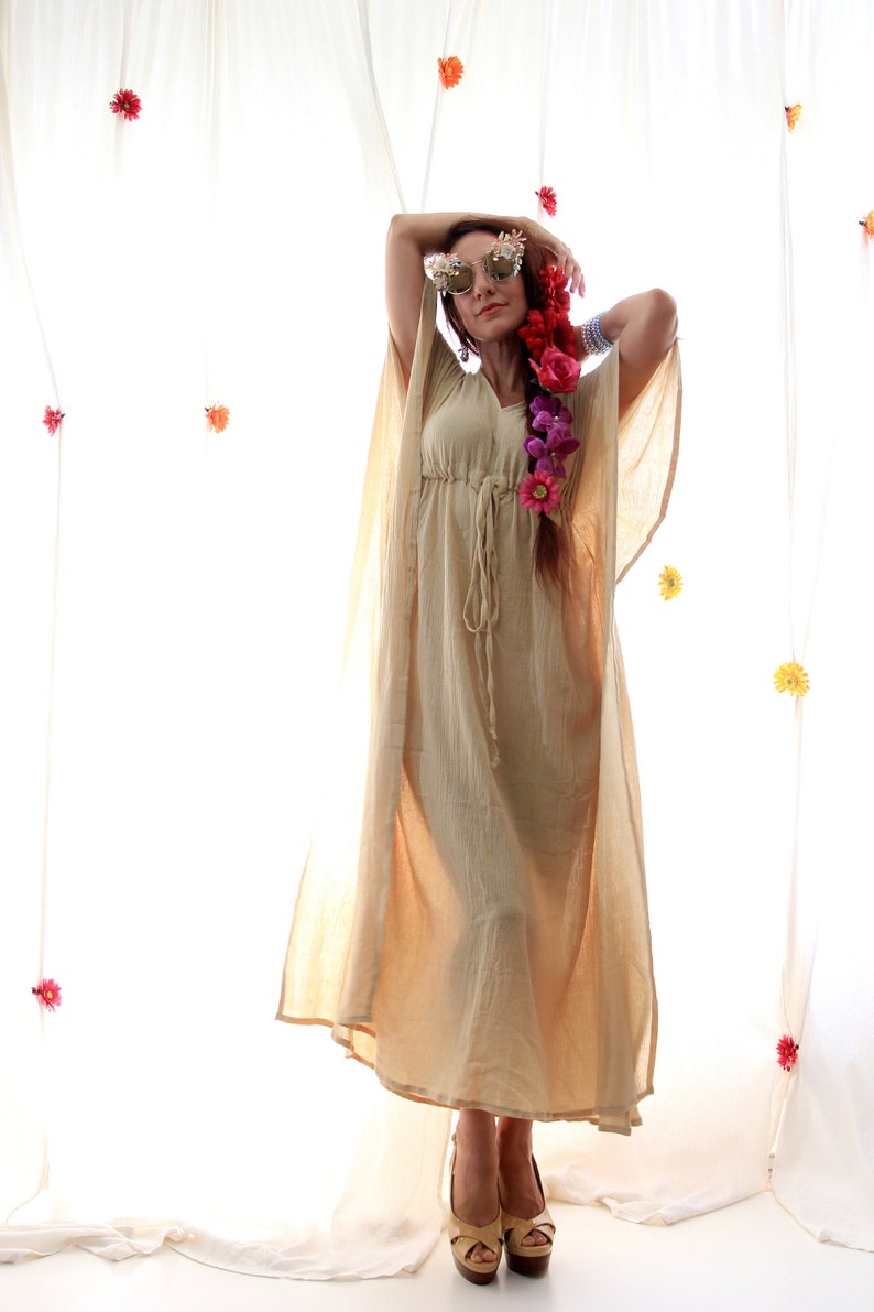 Caftan Maxi Dress Beach Cover Up Kaftan in Natural Cotton Gauze Lots of Colors image 2