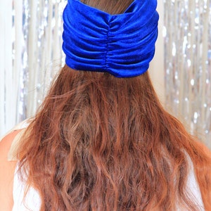 Velvet Turban Headband in Royal Blue Women's Bohemian Style Wide Headbands Optional Rhinestone Jewel image 3