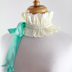 Victorian Collar in Ivory Satin Charmeuse with Aqua Ties Balletcore Choker Cottagecore Fashion Accessories Lots of Colors image 5