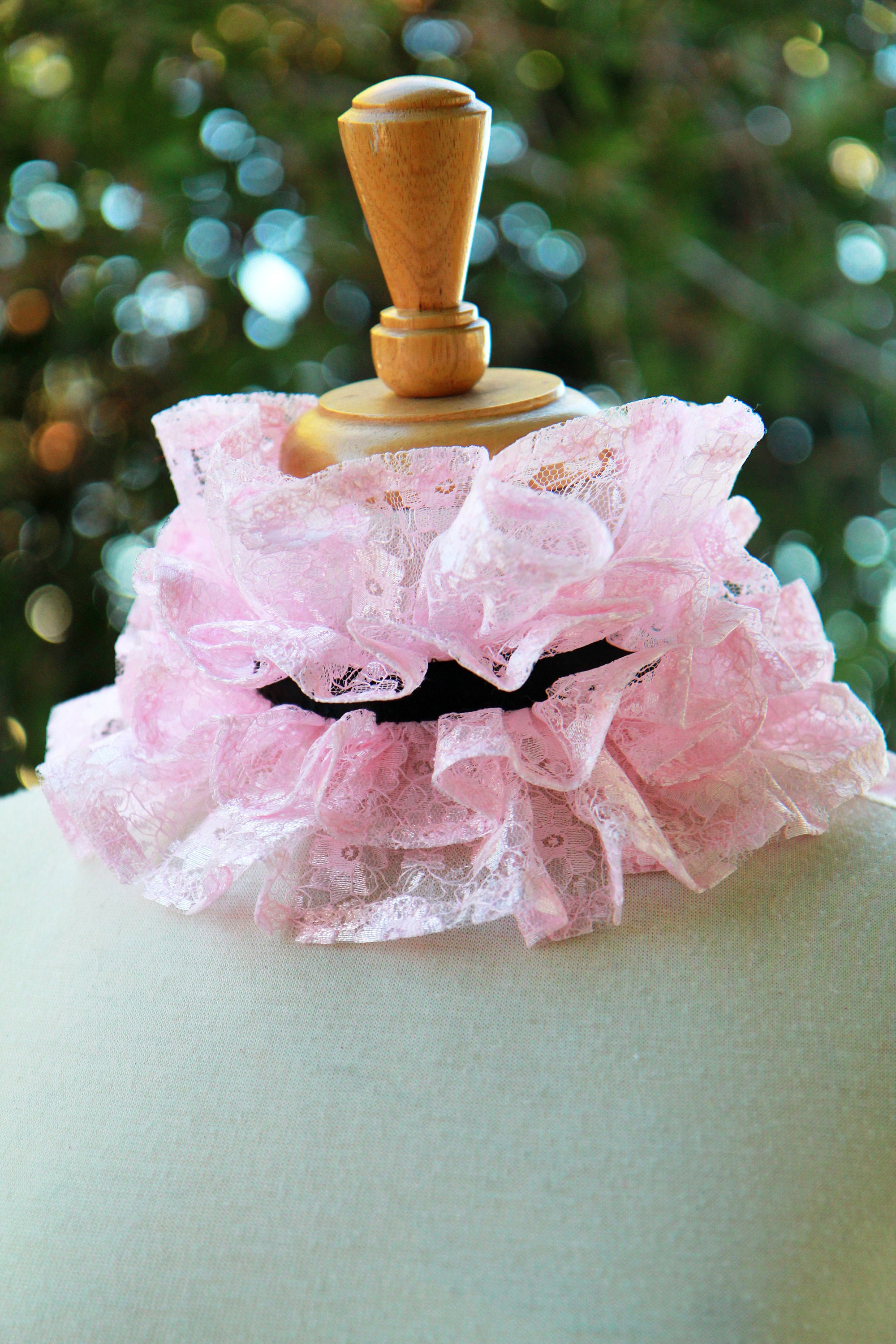 Pink Lace Neck Ruff With Black Ties - Cottagecore Statement Collar in ...