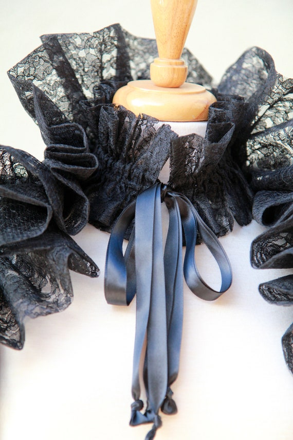 Victorian Black Lace Collar - 2 Piece Set - Including a Lace