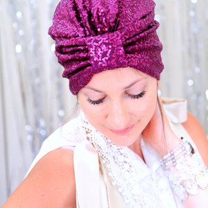 Women's Fashion Turban in Wine Sequins Sequin Hair Turbans by Mademoiselle Mermaid Lots of Colors image 4