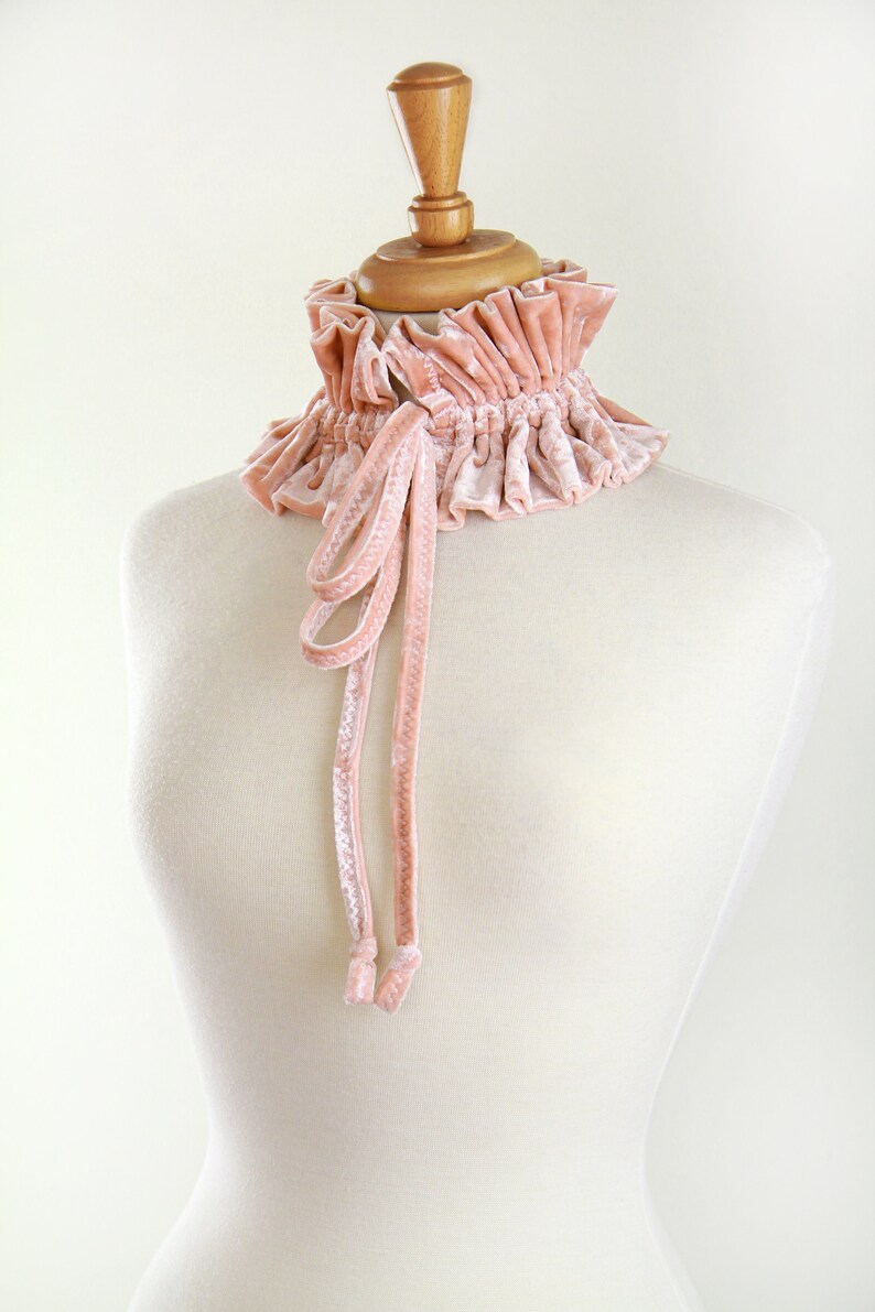 Champagne Blush Pink Collar in Crushed Velvet Victorian Style Collar, Neck Ruff, or Neck Frill Lots of Colors image 7