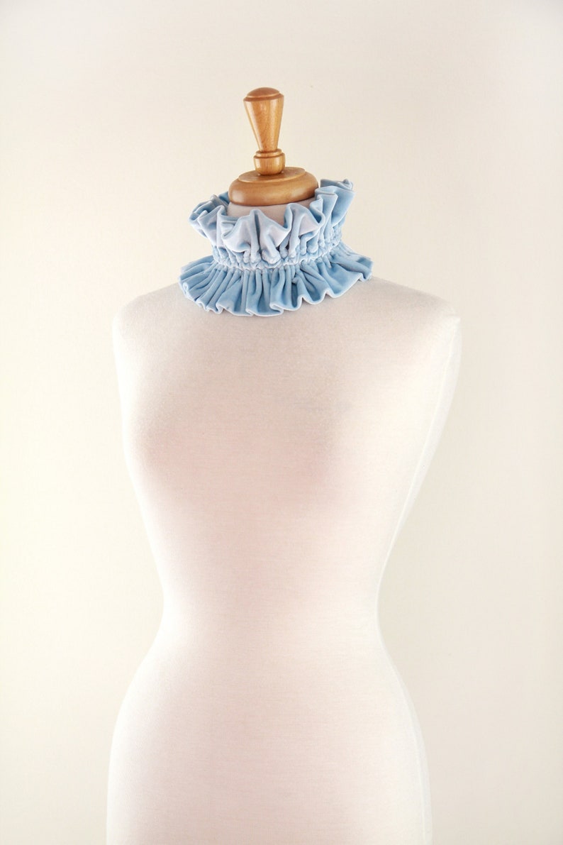 Pale Blue Velvet Collar Victorian Style Choker, Neck Ruff, or Neck Frill in Light Blue Baby Blue Alice in Wonderland Blue image 1