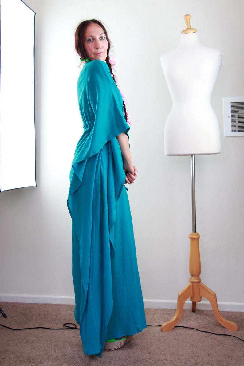 Teal Kaftan Maxi Dress Cotton Gauze Beach Cover Up Women's Maxi Caftan Dresses Lots of Colors image 6