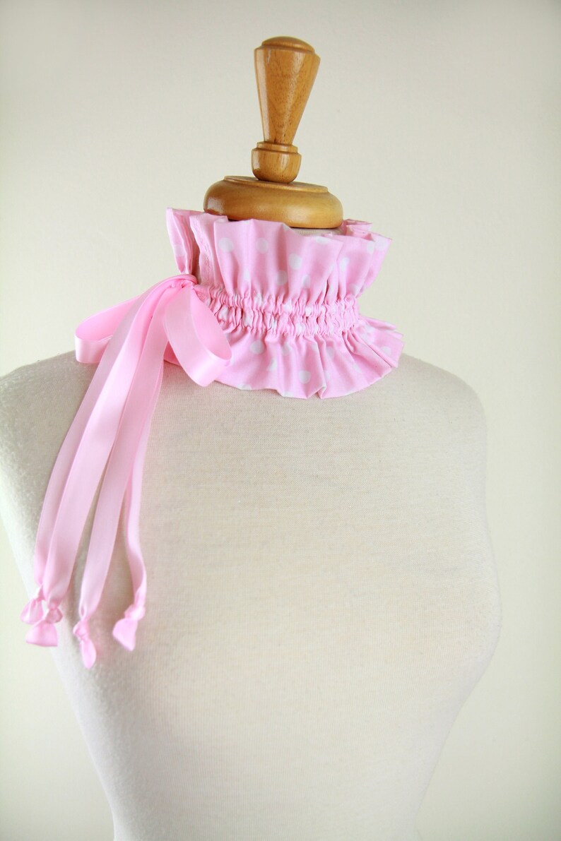 Cottagecore Pink and White Polka Dot Collar Victorian or Edwardian Style Choker or Neck Ruff image 2
