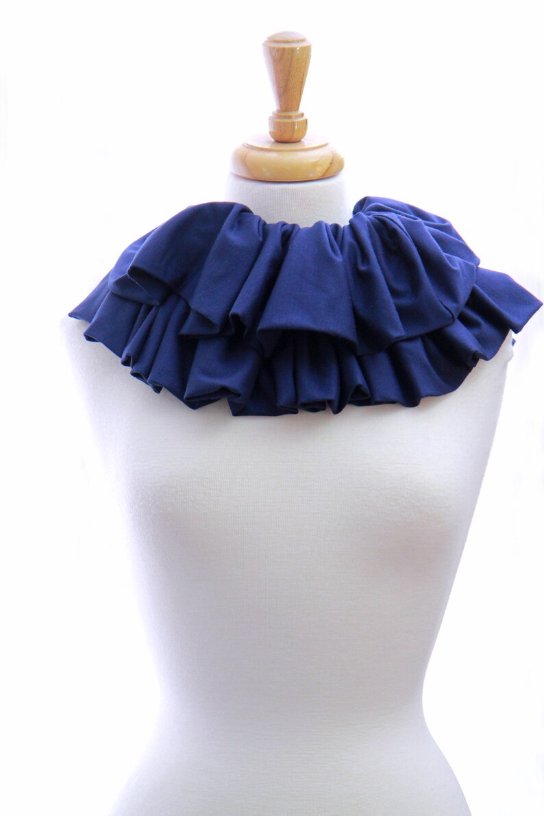 Navy Blue Scarf or Shrug With Ruffles - Convertible Fashion Collar ...