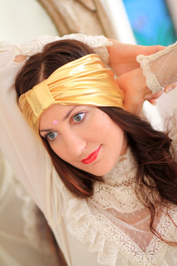 Embellished Gold Turban Headwrap - Women Accessories SCARLETT TURBAN in Gold – MARYJANE CLAVEROL main image 2