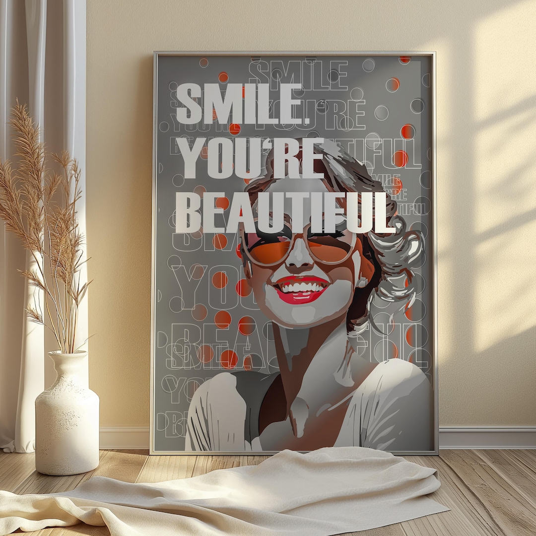 Smile You Are Beautiful, Typography Artwork, Living Room Decor