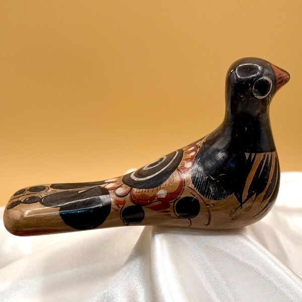 Vintage Tonala Folk Art Hand Painted Pottery Dove Figurine from Mexico.
