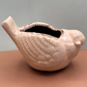 Vintage Crackle Glaze Pottery Bird Plant Pot