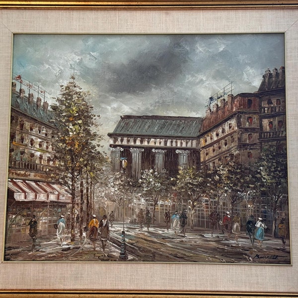 Vintage Caroline Burnett Paris Street Scene Oil Painting - Original Impressionist Art- Signed by Artist.