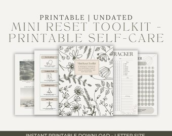Minireset-toolkit | Afdrukbare pdf-zelfzorg | Rituele kaarten, affirmaties, emotionele check-in en tracker