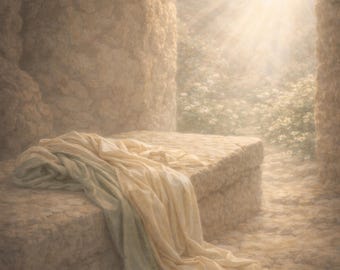 Stampa artistica cristiana "Tomba vuota", decorazione murale per la Pasqua e la Resurrezione (download digitale)