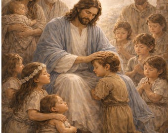 Stampa artistica "Gesù benedice i bambini", decorazione murale cristiana LDS (download digitale 8x10, 16x20)