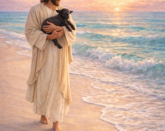 Arte cristiana, Gesù che cammina sulla spiaggia, la pecora smarrita (download digitale)