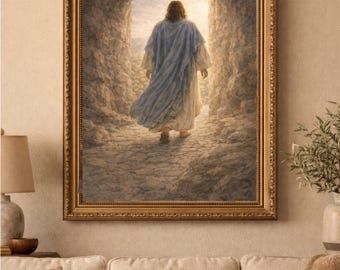 Stampa artistica di Gesù che lascia il sepolcro, scena della Resurrezione, arte cristiana da parete (download digitale)