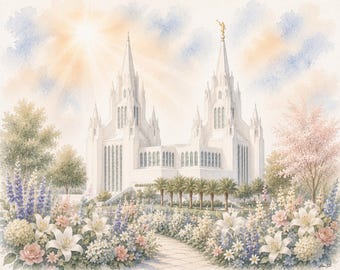 LDS Art, San Diego Temple Digital Download, Bonus Coloring or water color page, Christian Wall art Birthday, Gift,