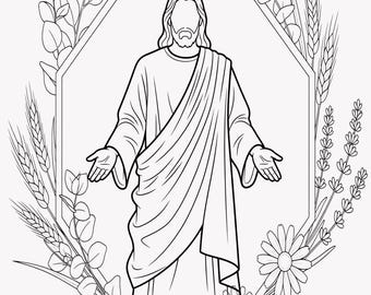 Pagina da colorare di Gesù, con motivi floreali, a tema per i giovani della Chiesa di Gesù Cristo dei Santi degli Ultimi Giorni (download digitale)