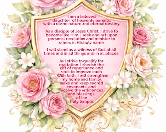 Florales CTR-Schild-Motiv, Thema Junge Frauen, Geschenke für die Kirche Jesu Christi der Heiligen der Letzten Tage (Digitaler Download)