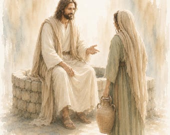 Jesus decor, Redeemer,  8x10, 16x20 digital downloads, women at the well Christian Art, bonus watercolor, coloring page LDS art