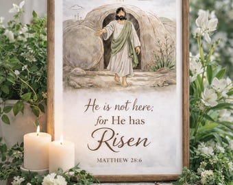 Stampa di Pasqua "È risorto", Arte cristiana da parete con tomba vuota (Download digitale)