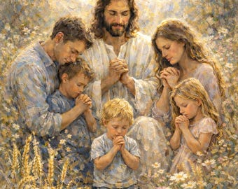 Arte cristiana, Gesù in preghiera con la famiglia, download digitale in due formati.