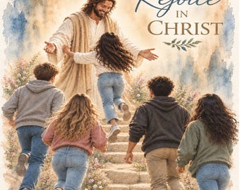 Thema der Jugendorganisation der Kirche Jesu Christi der Heiligen der Letzten Tage 2027, Jesus-Kunst, Erlöser-Drucke, digitaler Download, Aquarell, Kreide, christliche Kunst, Ausmalen, Freut euch in Christus