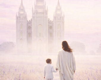 Stampa artistica del battesimo LDS, Gesù con bambino, arte murale cristiana (download digitale)