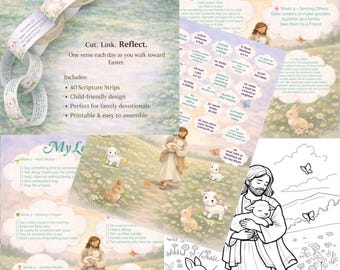 Kit di attività per la Quaresima di 40 giorni, catena di versetti biblici, pagina da colorare (modello in PDF)