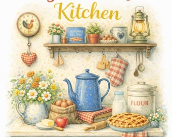 Regalo per la festa della mamma, strofinacci da cucina, download del modello di trasferimento, La cucina della nonna, Fattoria, Pancetta, uova, latte, cucina di campagna