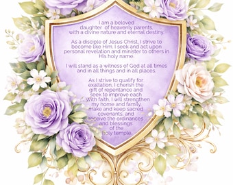 Young Women Floral Shield Art, LDS Theme (Digital Download)