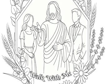 Tema per i giovani LDS, Acquerello, Disegno con gessetti, Cammina con me, Gesù, Pagina da colorare cristiana, Conferenza generale, Vieni a Cristo, ascoltalo