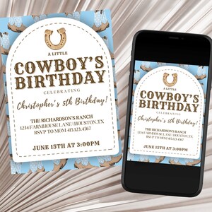 Editable Cowboy Birthday Party Invitation Template | Cowboy Boots Birthday Invite | Boy First Birthday Card | Horseshoe Birthday Invite
