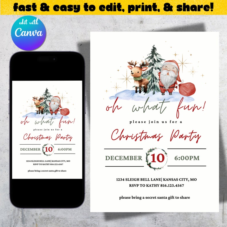 Plantilla de invitación para fiesta de Navidad editable / Invitación ...