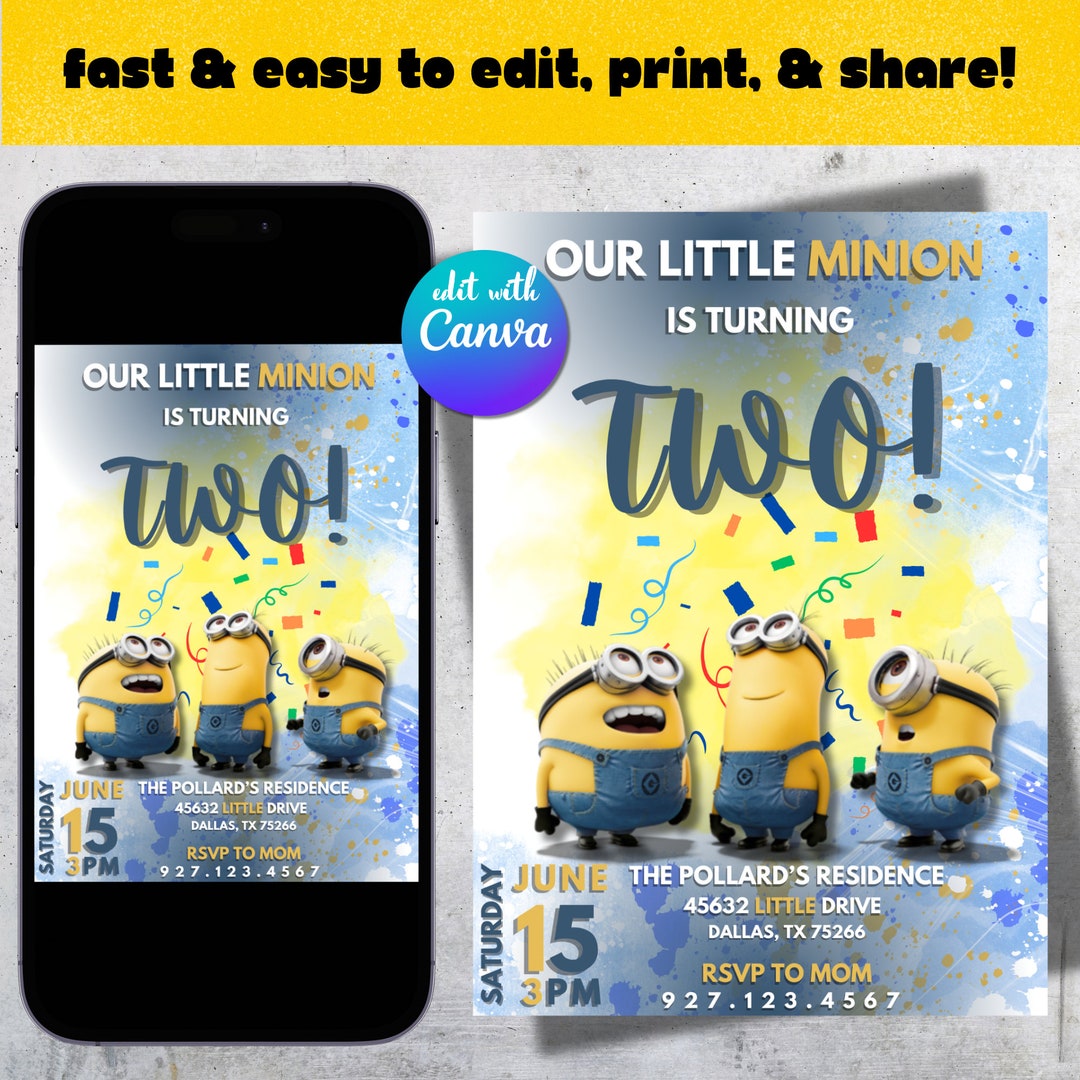 Editable Minion Template, Birthday Invitation, Printable Downloads ...