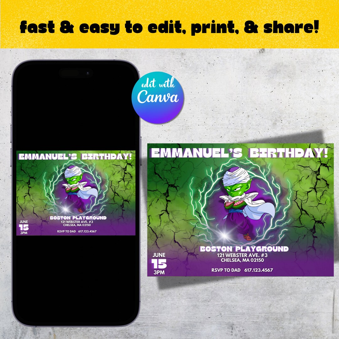 Editable Template Dragon Ball Z Birthday Card Canva Template Mobile ...